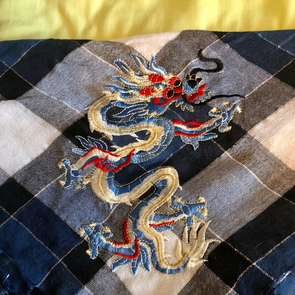 Plaid Dragon Embroidered Scarf - Picture 4 of 4
